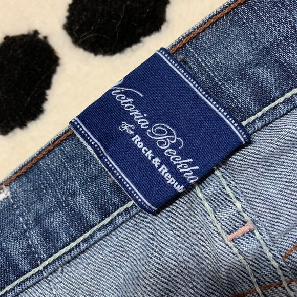 Victoria Beckham Rock & Republic Low Rise Distressed Denim Straight Leg Jeans - Picture 7 of 15